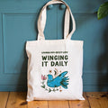 'Winging It Daily' Funny Canvas Tote Bag